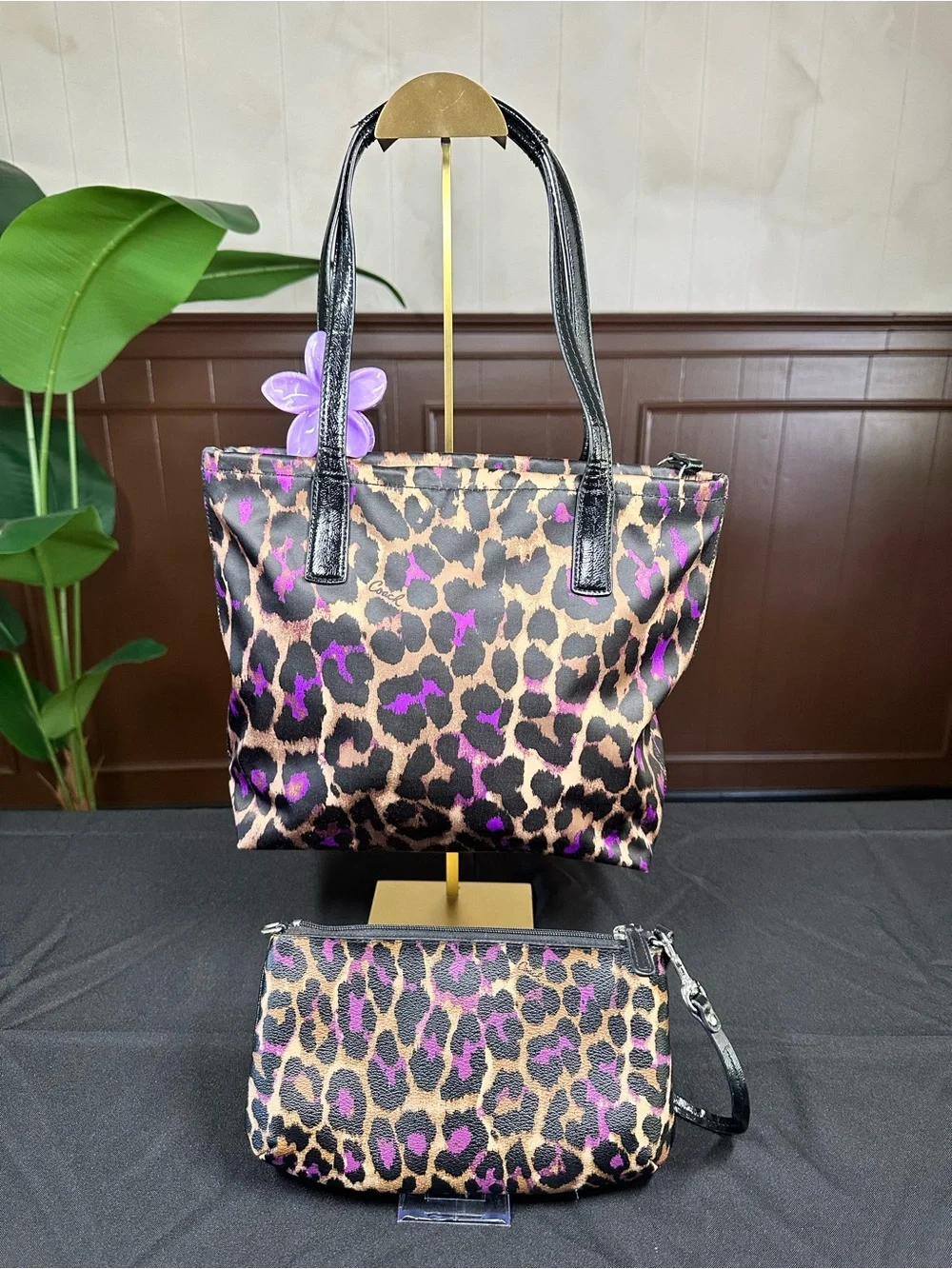 Coach Taylor Ocelot Leopard Print Tote + Matching Wristlet Set 🐆💜